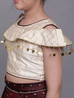 Beige woven taffeta girls-top-bottom 5