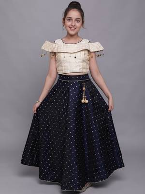 Beige woven taffeta girls-top-bottom 1
