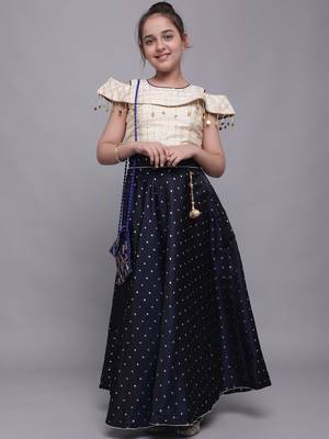 Beige woven taffeta girls-top-bottom 2