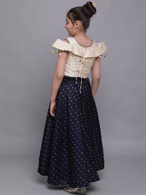 Beige woven taffeta girls-top-bottom 4