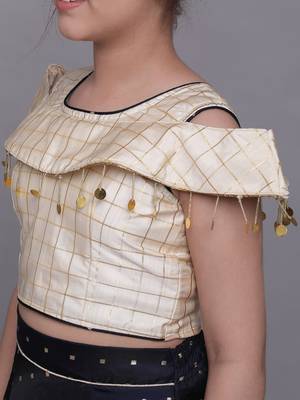 Beige woven taffeta girls-top-bottom 5