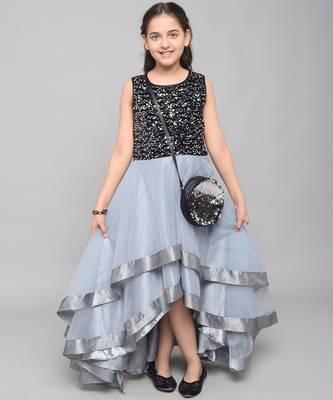 Silver embroidered velvet kids-girl-gowns 1