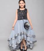 Silver embroidered velvet kids-girl-gowns