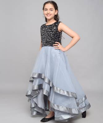 Silver embroidered velvet kids-girl-gowns 3