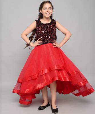 Red embroidered velvet kids-girl-gowns 2