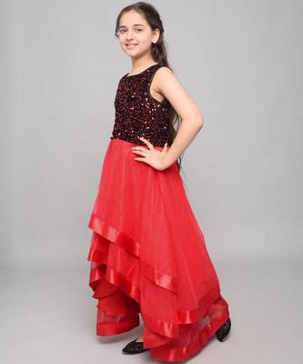 Red embroidered velvet kids-girl-gowns 3