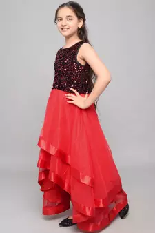 Red embroidered velvet kids-girl-gowns