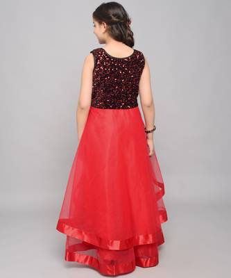 Red embroidered velvet kids-girl-gowns 4