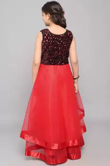 Red embroidered velvet kids-girl-gowns