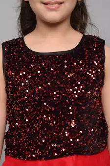 Red embroidered velvet kids-girl-gowns