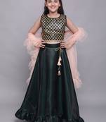 Green plain taffeta girls-top-bottom