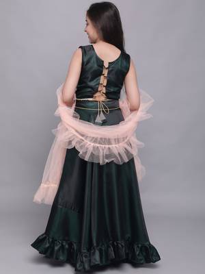 Green plain taffeta girls-top-bottom 4