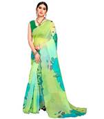 parrot green Organza saree with blouse piece