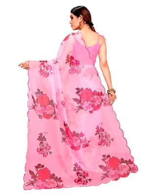 Baby Pink Organza Saree With Blouse Piece 3