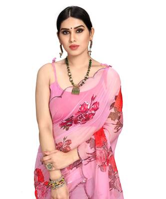 Baby Pink Organza Saree With Blouse Piece 5