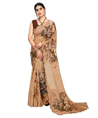 brown Organza saree with blouse piece 2