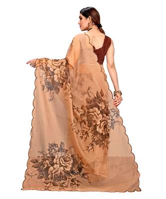 brown Organza saree with blouse piece 3