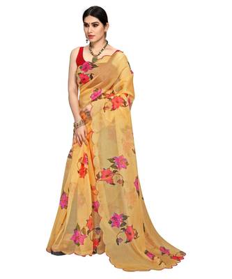 Yellow Organza Saree With Blouse Piece 2