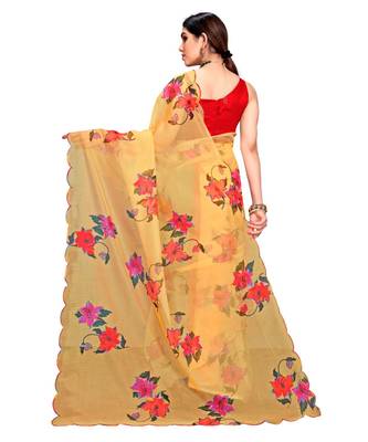 Yellow Organza Saree With Blouse Piece 3