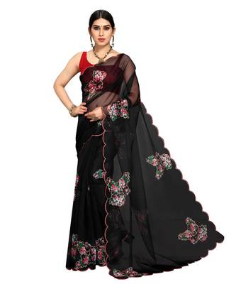 Black Organza Saree With Blouse Piece 1
