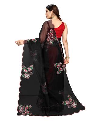 Black Organza Saree With Blouse Piece 3