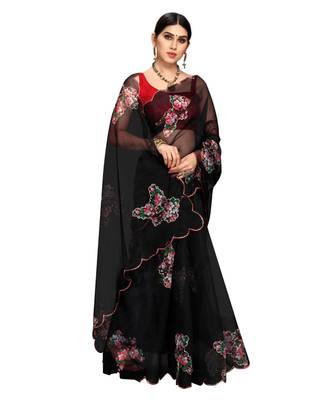 Black Organza Saree With Blouse Piece 4