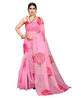 baby pink organza saree with blouse piece 1