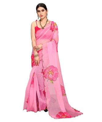 baby pink organza saree with blouse piece 2