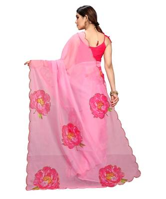 baby pink organza saree with blouse piece 3