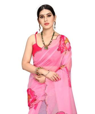 baby pink organza saree with blouse piece 5