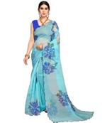 Sky Blue  Organza Saree With Blouse Piece