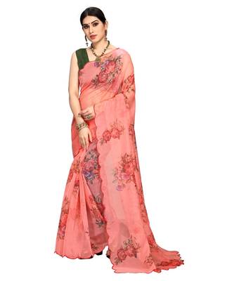 Peach Organza Saree With Blouse Piece 1