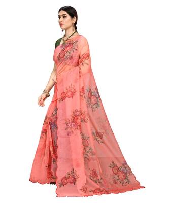 Peach Organza Saree With Blouse Piece 2