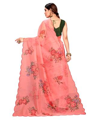 Peach Organza Saree With Blouse Piece 3