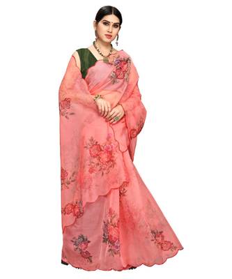 Peach Organza Saree With Blouse Piece 4