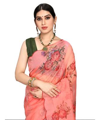 Peach Organza Saree With Blouse Piece 5