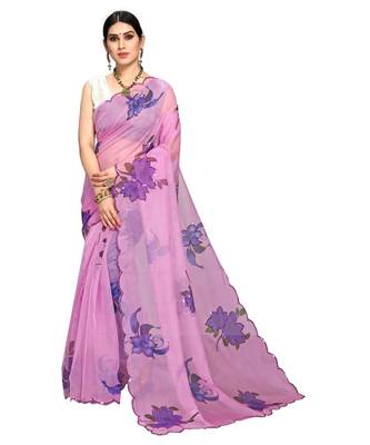 Purple Organza Saree With Blouse Piece 1