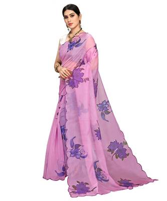 Purple Organza Saree With Blouse Piece 2