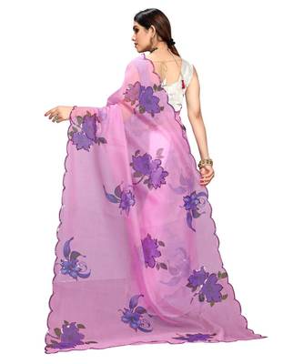 Purple Organza Saree With Blouse Piece 3