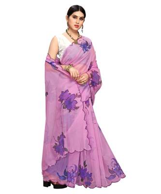 Purple Organza Saree With Blouse Piece 4
