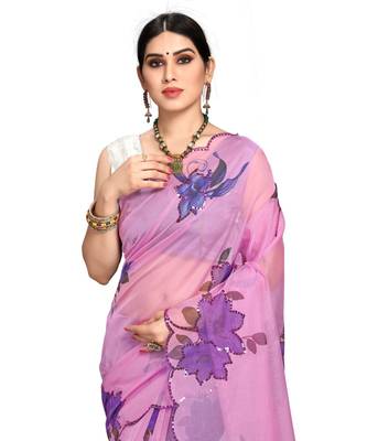Purple Organza Saree With Blouse Piece 5