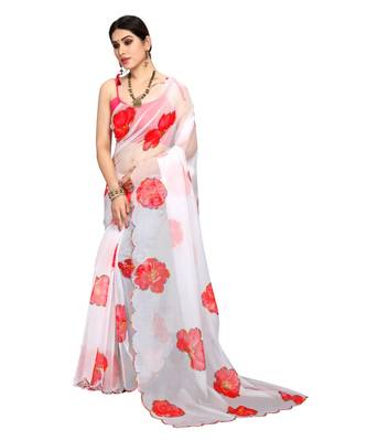 white organza saree with blouse piece 1