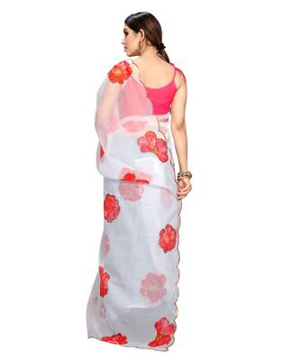 white organza saree with blouse piece 3