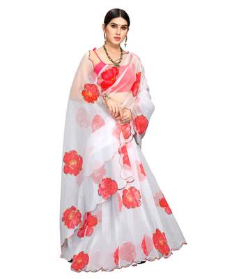 white organza saree with blouse piece 4