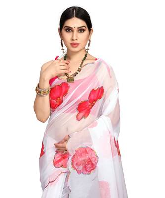 white organza saree with blouse piece 5