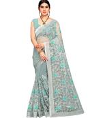 Sky Blue Super Net Saree With Blouse Piece