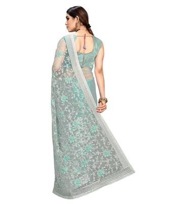 Sky Blue Super Net Saree With Blouse Piece 3