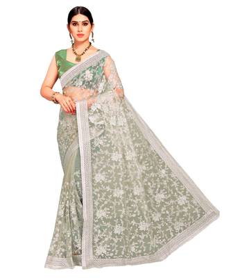 Light Green Super Net Saree With Blouse Piece 1