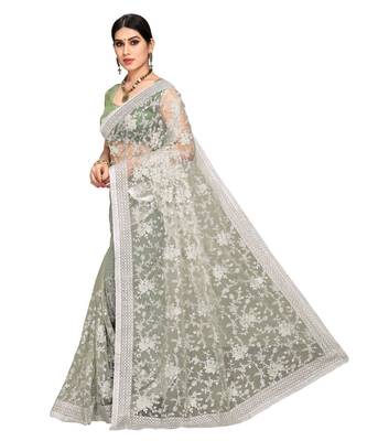 Light Green Super Net Saree With Blouse Piece 2