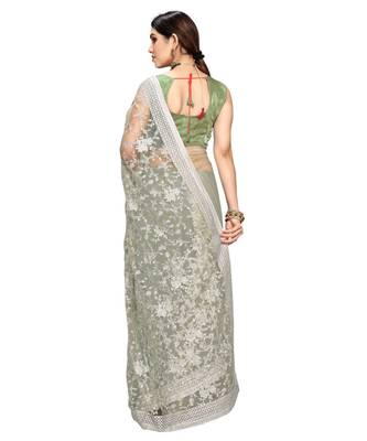 Light Green Super Net Saree With Blouse Piece 3